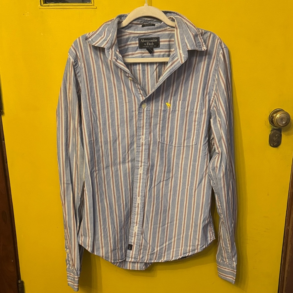 Vintage Abercrombie & Fitch Light Blue and White Striped Shirt